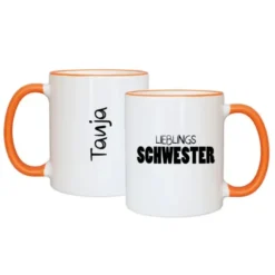 Tasse LIEBLINGSSCHWESTER mit Name, orange