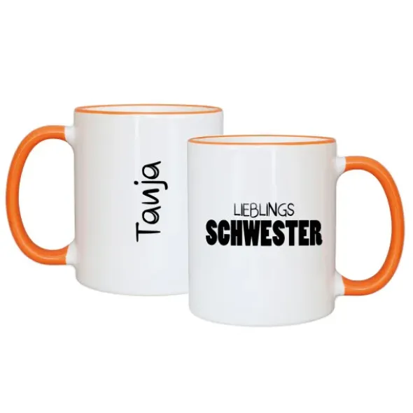 Tasse LIEBLINGSSCHWESTER mit Name, orange