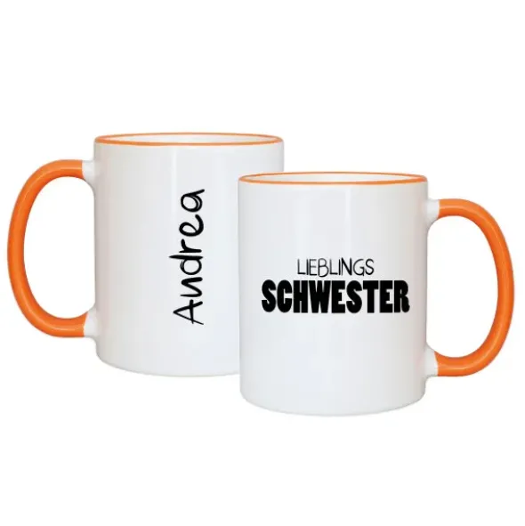 Tasse LIEBLINGSSCHWESTER mit Name, orange