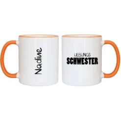 Tasse LIEBLINGSSCHWESTER mit Name, orange