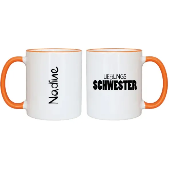 Tasse LIEBLINGSSCHWESTER mit Name, orange