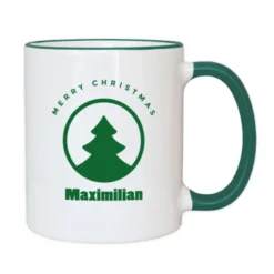 Tasse MERRY CHRISTMAS mit Wunschname, dunkelgrün