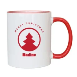 Tasse MERRY CHRISTMAS mit Wunschname, rot