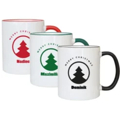 Tasse MERRY CHRISTMAS mit Wunschname, rot