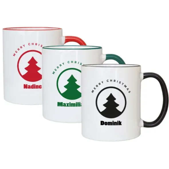 Tasse MERRY CHRISTMAS mit Wunschname, rot