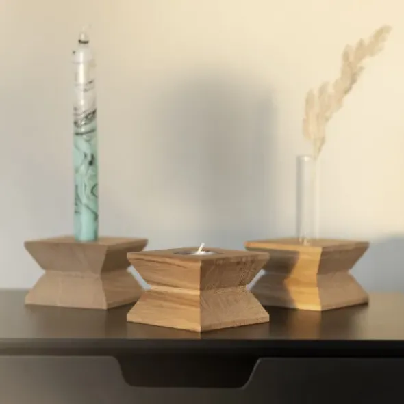 Teelichthalter & Blumenvase JOSEPH Eichenholz inkl. Blumensamenmischung