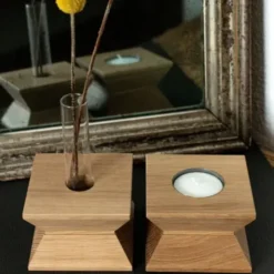 Teelichthalter & Blumenvase JOSEPH Eichenholz inkl. Blumensamenmischung