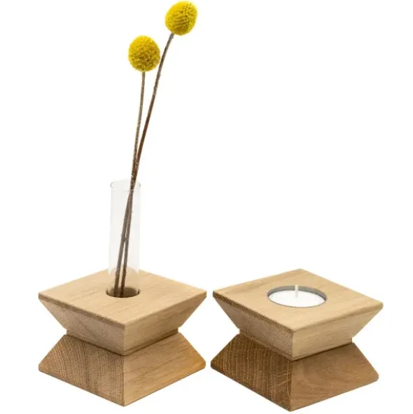 Teelichthalter & Blumenvase JOSEPH Eichenholz inkl. Blumensamenmischung
