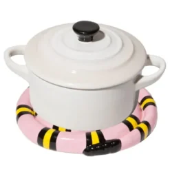 Topfuntersetzer Schlange rosa aus Keramik