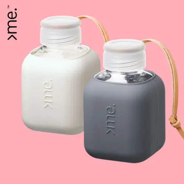 Trinkflasche Glas/Silikonhülle 0,37 l - anthra dunkelgrau