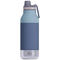 Trinkflasche 1l für Mensch & Hund - mit Wassernapf & Futternapf, blau