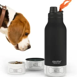 Trinkflasche 1l für Mensch & Hund - mit Wassernapf & Futternapf, grün