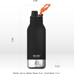 Trinkflasche 1l für Mensch & Hund - mit Wassernapf & Futternapf, grün