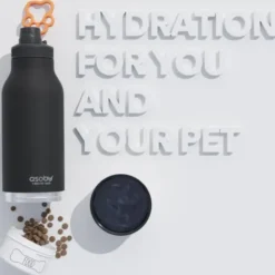 Trinkflasche 1l für Mensch & Hund - mit Wassernapf & Futternapf, grün