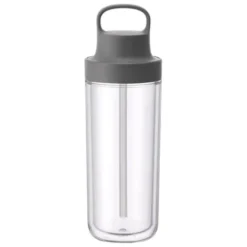 Trinkflasche mit Strohhalm 480 ml doppelwandig, dunkelgrau