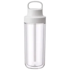 Trinkflasche mit Strohhalm 480 ml doppelwandig, weiß
