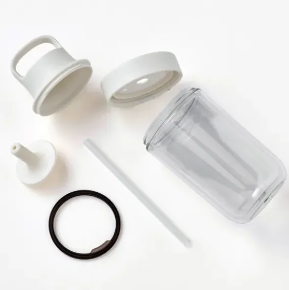 Trinkflasche mit Strohhalm 480 ml doppelwandig, weiß