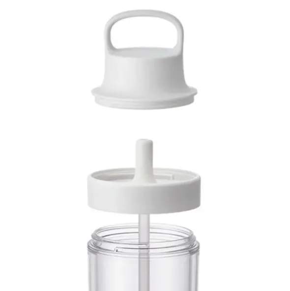 Trinkflasche mit Strohhalm 480 ml doppelwandig, weiß