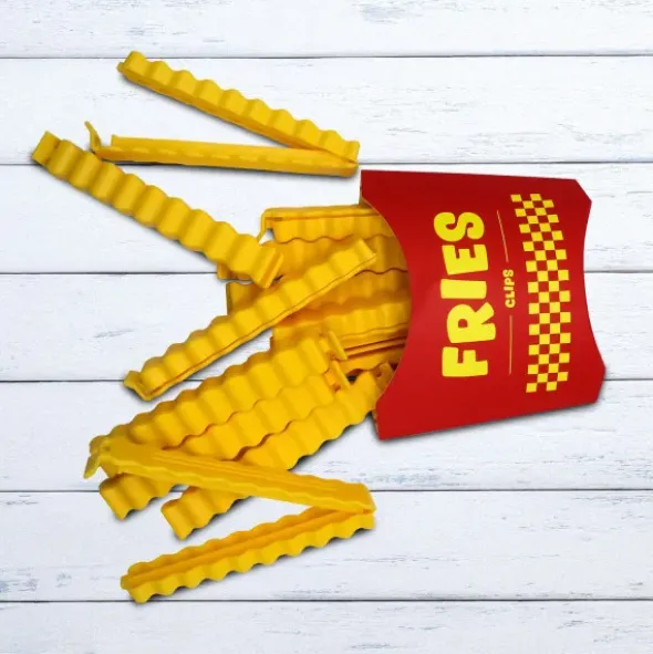 Tütenclip / Klammer Pommes Frites, 12 Stück mit magnetischer Box