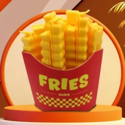 Tütenclip / Klammer Pommes Frites, 12 Stück mit magnetischer Box