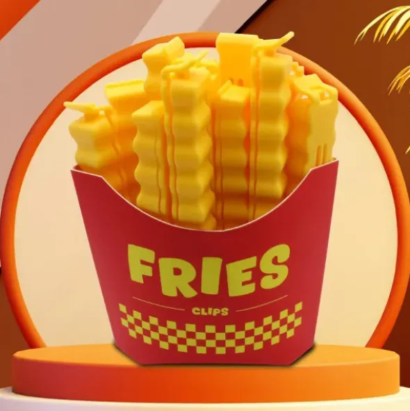 Tütenclip / Klammer Pommes Frites, 12 Stück mit magnetischer Box