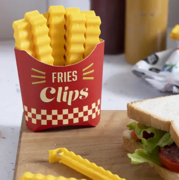 Tütenclip / Klammer Pommes, 12 Stück in magnetischer Box