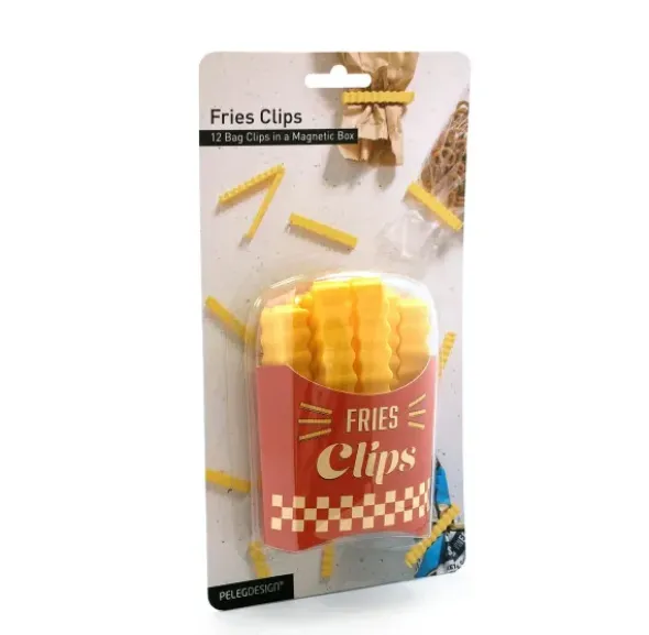 Tütenclip / Klammer Pommes, 12 Stück in magnetischer Box