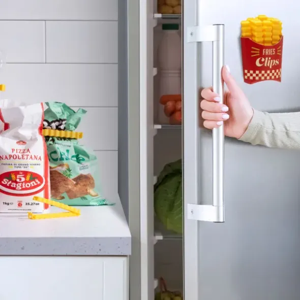 Tütenclip / Klammer Pommes, 12 Stück in magnetischer Box