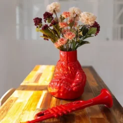 Vase Boxhandschuh 26,5 cm - Keramik Blumenvase rot