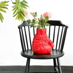 Vase Boxhandschuh 26,5 cm - Keramik Blumenvase rot