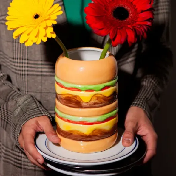 Vase Burger aus Keramik – bunte Deko Vase in Hamburger-Optik 18 cm
