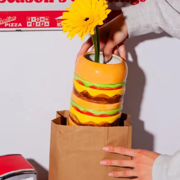 Vase Burger aus Keramik – bunte Deko Vase in Hamburger-Optik 18 cm