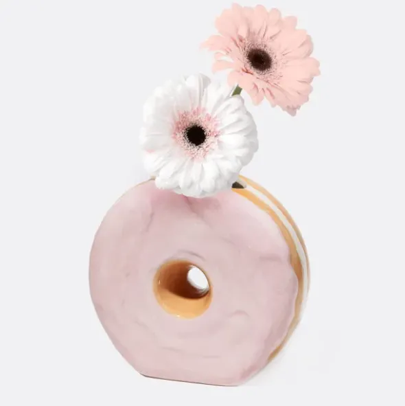 Vase Donut aus Keramik – Deko Vase in rosa Donut-Optik 17 cm