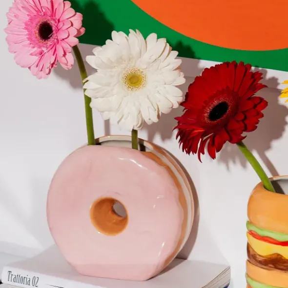 Vase Donut aus Keramik – Deko Vase in rosa Donut-Optik 17 cm