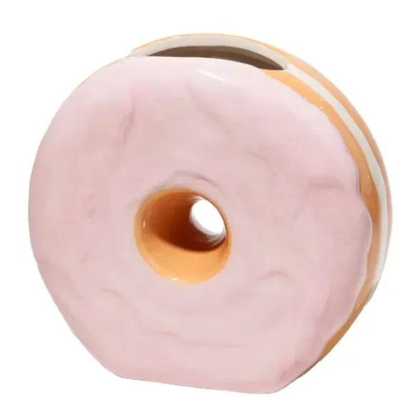 Vase Donut aus Keramik – Deko Vase in rosa Donut-Optik 17 cm