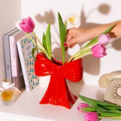 Vase in Schleifenform rot 20 cm – Keramik Blumenvase