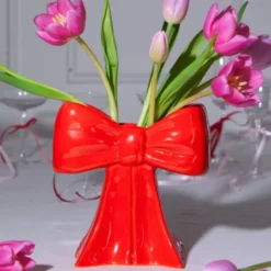 Vase in Schleifenform rot 20 cm – Keramik Blumenvase