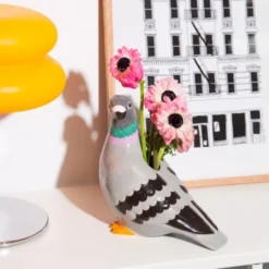 Vase Taube aus Keramik – graue Deko Vase in Vogel-Optik 18,5 cm