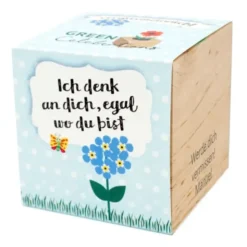 Vergissmeinnicht im Holzwürfel - Ich denk an dich ..., personalisiert
