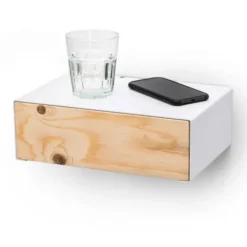 Wandboard / Ladestation mit Schublade Kiefer - Schubboard weiß