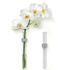 Wandvase ZYLINDER - Vase Glasröhre mit Metallring, selbstklebend