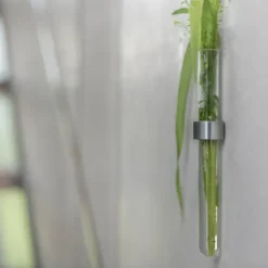 Wandvase ZYLINDER - Vase Glasröhre mit Metallring, selbstklebend