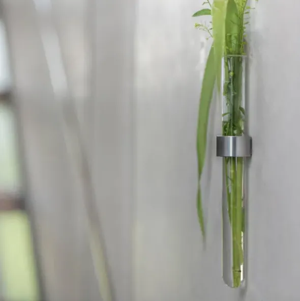 Wandvase ZYLINDER - Vase Glasröhre mit Metallring, selbstklebend