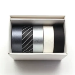 Washi Tape Set 15 mm, schwarz metallic – 5 Rollen in Geschenkbox
