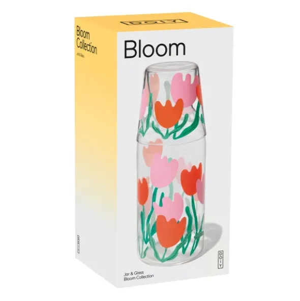 Wasserkaraffe 0,9 l mit Trinkglas – 2-teiliges Trinkset aus Glas mit Blumen-Motiv
