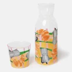 Wasserkaraffe 0,9 l mit Trinkglas – 2-teiliges Trinkset aus Glas mit Good Morning-Motiv