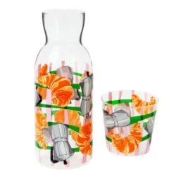 Wasserkaraffe 0,9 l mit Trinkglas – 2-teiliges Trinkset aus Glas mit Good Morning-Motiv