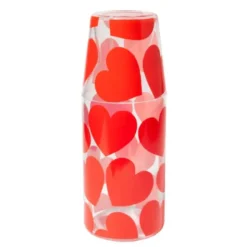 Wasserkaraffe 0,9 l mit Trinkglas – 2-teiliges Trinkset aus Glas mit Herz-Motiv