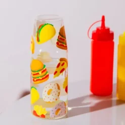 Wasserkaraffe 0,9 l mit Trinkglas – 2-teiliges Trinkset aus Glas mit Fast-Food-Motiven