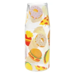 Wasserkaraffe 0,9 l mit Trinkglas – 2-teiliges Trinkset aus Glas mit Fast-Food-Motiven